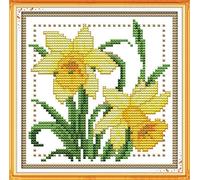 Kreuzstich Stickpackungen Vorgedruckt, OWN4B Zwölf Monate Blüte-März Bilder 11CT 8,3x8,3 Zoll DIY Stickpackung Set