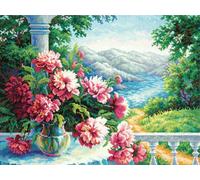 Kreuzstich-Stickset für Erwachsene und Anfänger, berauschender Blumenstrauß, 40 x 30 cm