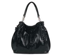 Kris Anna Damen Hobo Schultertasche aus PU-Leder mit Schulterriemen Shopper Tasche Umhängetasche Handtasche Ketten Henkel für Frauen Schwarz EINWEG
