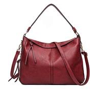 Kris Anna Damen Hobo Schultertasche aus PU-Leder mit Schulterriemen Tasche Umhängetasche Handtasche mit Langen Henkel für Frauen Weinrot EINWEG