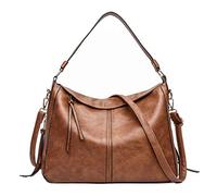 Kris Anna Damen Hobo Schultertasche aus PU-Leder mit Schulterriemen Tasche Umhängetasche Handtasche mit Langen Henkel für Frauen Braun EINWEG