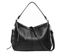 Kris Anna Damen Hobo Schultertasche aus PU-Leder mit Schulterriemen Tasche Umhängetasche Handtasche mit Langen Henkel für Frauen Schwarz EINWEG