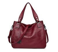 Kris Anna Damen Hobo Schultertasche Shopper Tasche aus PU-Leder mit Schulterriemen Umhängetasche Stickerei Handtasche für Frauen Weinrot EINWEG