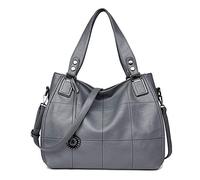 Kris Anna Damen Hobo Schultertasche Shopper Tasche aus PU-Leder mit Schulterriemen Umhängetasche Stickerei Handtasche für Frauen Grau EINWEG