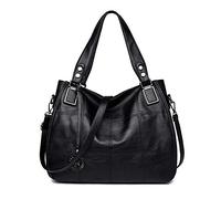 Kris Anna Damen Hobo Schultertasche Shopper Tasche aus PU-Leder mit Schulterriemen Umhängetasche Stickerei Handtasche für Frauen Schwarz EINWEG