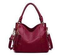 Kris Anna Damen Schultertaschen mit Quaste und Schulterriemen Umhängetasche Hobo Handtasche Weinrot EINWEG