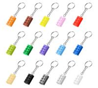 KRISFD Kunststoff Anhänger Schlüsselbund 15 Stück Party Schlüsselanhänger Schlüsselbund Aus Kunststoff Brick Keychain Für Lego Schlüsselanhänger Geburtstag, Party Bag Fillings, Belohnungen, Anhänger