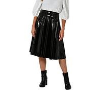 KRISP Damen Midi Rock in Lederoptik Faltenrock Knielanger Lederrock Matt Glanz (Schwarz Lack (2776) (38 EU (10 UK)), 2776-SHNY-10