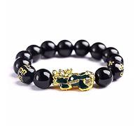 Kristall-Armband,Schwarzer Obsidian Armband, Piyao Sechs Worte natürliches schwarzes Obsidian-Kristall-Armband for Schutz Feng Shui Reichtum geschnitztes Mantra-Stein-Armband for Männer und Frauen, 6