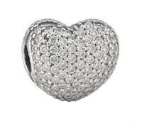 Kristallherz zum Anklippen für Pandora-Armbänder, 925er Sterlingsilber, verziert mit funkelnden weißen Kristallen, in Geschenkbox, One Size, Metall, zirkonia