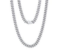 KRKC&CO 8mm Panzerkette, Weißgold plattiert Cuban Link Chain, Edelstahl Panzerkette Herren Silber Kubanische Gliederkette, Herren Silberketten Hip Hop Kette für Männer Jungen Größe 56cm