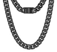 KRKC&CO Halskette Herren Schwarz, 12mm Massive Dicke Edelstahl Panzerkette, Hypoallergene Silberkette Goldektte Cuban Chain Kubanische Kette, Geschenk Herrenschmuck für Männer Jungen [Länge 51cm]