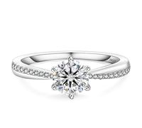 KRKC&CO Verlobungsring Damen Moissanite Ringe, 1 Karat Diamant Solitärring, VVS1 D Farbe, 925 Silber Weißgold Trauring Eheringe, Verlobung Verlöbnis Hochzeit Jubiläum Geschenk für Frauen, 49 (15,6)