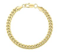 KRKC Herren Armband, 14K Gold Vergoldet 7mm Edelstahl Panzerkette Cuban Armband, Nickel-frei Rostfrei Armbänder für Männer Länge 21,6cm