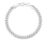 KRKC Herren Armband, Silber Farbe 7mm Edelstahl Panzerkette Cuban Armband, Nickel-frei Rostfrei Armbänder für Männer Länge 21,6cm