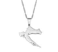 Kroatien-Karte Mit Namen Der Städte,Modischer Anhänger Und Kettenhalsketten,Kroatischer Nationalstaat Für Frauen,Männer,Karten,Geometrie,Schmuck,Amulett,Patriotische Ornamente,Silber,45 cm Kette