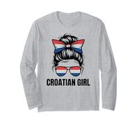 Kroatisches Mädchen Kroatien Pride Flagge Cheer Winner Match Home Langarmshirt