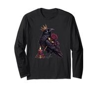 Krönter Rabe Dark Romance Gothic Burgunderrot Rose und Kerze Langarmshirt