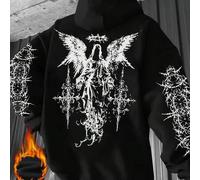 Krometka Herren Herbst/Winter Neue Kunst Punk Goth Streetwear Engel & Dorn Stacheldraht Grafik Muster Fleece Hoodie