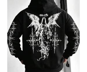 Krometka Herren Herbst/Winter Neue Kunst Punk Goth Streetwear Engel & Dorn Stacheldraht Grafik Muster Fleece Hoodie