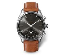 KRONABY Hybrid Smartwatch Herrenuhr Leder Braun - Analoge Connected Uhr 10 ATM S0719/1 - Musiksteuerung, Schrittzähler, Benachrichtigungen, Anrufe - Sekel