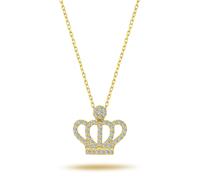 Krone Königin Diamant Anhänger Halskette 14 Karat 585'er Gelbgold