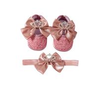 Kronen Bowknot Baby Prinzessin Stirnband Set, Dark, D | Weiche Baumwoll Polyester Mischung, atmungsaktive und weiche Sohlen, für Babys, Fotoshootings, besondere Anlässe,