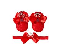 Kronen Bowknot Baby Prinzessin Stirnband Set, Red | Weiche Baumwoll Polyester Mischung, atmungsaktive und weiche Sohlen, für Babys, Fotoshootings, besondere Anlässe,