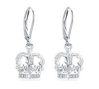 Kronen-Ohrringe aus 925er-Sterlingsilber, 3D-Kronenprinzessin-Ohrhänger mit kleinem Kreuz, Ohrhänger, Kronenschmuck, Ohrringe, Geschenke für Frauen, Teenager, Mädchen, Freundinnen
