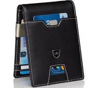 Kronenschein® Slim Wallet mit Münzfach & RFID Schutz - Mini Geldbörse Kunstleder Herren Kartenetui - Portmonee klein mit Geldklammer - Geldbeutel für EC-Karten, Kreditkarten mit 9 Fächer schwarz