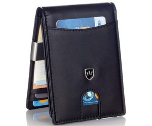 Kronenschein® Slim Wallet mit Münzfach & RFID Schutz - Mini Geldbörse Kunstleder Herren Kartenetui - Portmonee klein mit Geldklammer - Geldbeutel für EC-Karten, Kreditkartenetui mit 14 Fächer schwarz