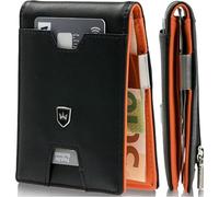 Kronenschein® Slim Wallet RFID Schutz - Mini Geldbörse Herren Kartenetui - Portmonee klein mit Geldklammer - Geldbeutel für EC-Karten, Kreditkarten, Karten Etui Portemonnaie, 6 Fächer Schwarz-Orange