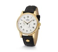 Kronsegler Epilog Automatik - mechanische Herrenuhr vergoldet weiß mit Lederband | 40 mm Durchmesser, 11 mm flach - dezentraler Sekundenzeiger