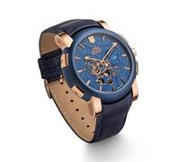 Kronsegler Meteorit Herren Automatikuhr rosé - blau | Echtes Meteoritgestein | Blaues Zifferblatt - Lederarmband - Limitierte Edition