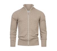 KRONSTADT Herren KSCable Zip Strickjacke mit Stehkragen und Reißverschluss | Fein-Strick Cardigan für Männer Beige Mix, L