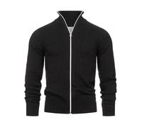 KRONSTADT Herren KSCable Zip Strickjacke mit Stehkragen und Reißverschluss | Fein-Strick Cardigan für Männer Black, XXL