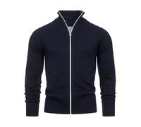 KRONSTADT Herren KSCable Zip Strickjacke mit Stehkragen und Reißverschluss | Fein-Strick Cardigan für Männer Sky Captain, S