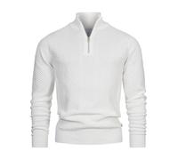 KRONSTADT Herren KSCarlo Half-Zip Feinstrickpullover mit Stehkragen und Reißverschluss | Strickpullover aus Baumwolle Snow White M