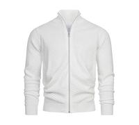 KRONSTADT Herren KSCarlo Zip Strickjacke mit Stehkragen und Reißverschluss | Fein-Strick Cardigan für Männer Snow White, XL