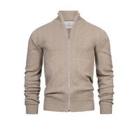 KRONSTADT Herren KSCarlo Zip Strickjacke mit Stehkragen und Reißverschluss | Fein-Strick Cardigan für Männer Sand Mix, XL