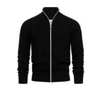 KRONSTADT Herren KSCarlo Zip Strickjacke mit Stehkragen und Reißverschluss | Fein-Strick Cardigan für Männer Black, M