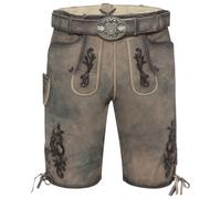 Krüger Buam Kurze Lederhose mit Gürtel Grau/Beige (Größe: 56) 56 grau