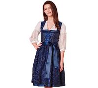 Krüger Damen Trachten Dirndl Beata in Blau | Modell 414565 | Elegantes 60er Midi-Dirndl mit Spitzenschürze & Perlenbesatz | Bequemes Kleid für Oktoberfest & Volksfeste | Größe 38