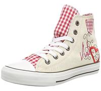 Krüger Damen Trachten Sneaker Red Heart 4104-9 in Beige-Rot | Moderner Trachtensneaker mit Herz-Details | Bequemer Trachtenschuh für Dirndl, Trachtenmode, Oktoberfest & Volksfeste | Größe 38
