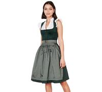 Krüger Dirndl Alisha 60cm Länge Knielang | Eleganten Samt-Dirndl mit gemusterter Dirndlschürze | Damen (DE/NL/SE/PL, Numerisch, 44, Regular, Regular, dunkelgrün)