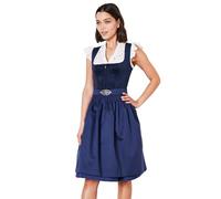 Krüger Dirndl Alisha 60cm Länge Knielang | Eleganten Samt-Dirndl mit gemusterter Dirndlschürze | Damen (DE/NL/SE/PL, Numerisch, 40, Regular, Regular, dunkelblau)