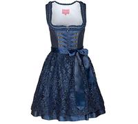 Krüger Dirndl Damen Beata 414565-050 | Ton-in-Ton | 50cm Länge dunkelblau | Jacquard Spitze Gr 44