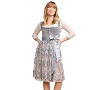 Krüger Dirndl Kyle 60cm Länge grau | Elegantes Samt-Dirndl mit Einer Dirndlschürze aus Spitze | Damen (DE/NL/SE/PL, Numerisch, 40, Regular, Regular, 60cm Länge grau)