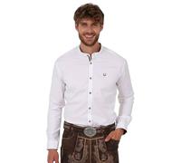 Krüger Dirndl Trachtenhemd Ryan weiß | Hemd mit Stehkragen und farbigen Details | Herrenhemd Langarm (DE/NL/SE/PL, Alphanumerisch, S, Regular, Regular, weiß braun)
