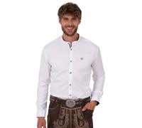Krüger Dirndl Trachtenhemd Ryan weiß | Hemd mit Stehkragen und farbigen Details | Herrenhemd Langarm (DE/NL/SE/PL, Alphanumerisch, M, Regular, Regular, weiß braun)